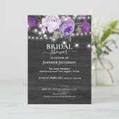 Lila Blütendusche Rustikale Brautdusche Einladung (Stehend Vorderseite)