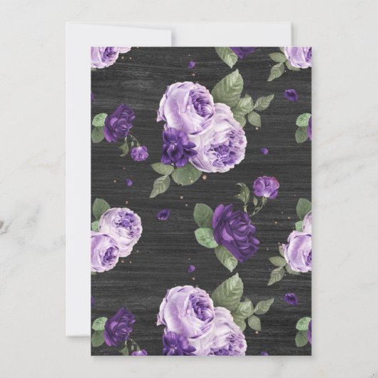 Lila Blütendusche Rustikale Brautdusche Einladung (Rückseite)