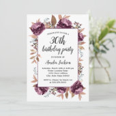 Lila Blütenfarbe 30. Geburtstag Einladung (Stehend Vorderseite)