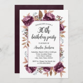 Lila Blütenfarbe 30. Geburtstag Einladung (Vorne/Hinten)