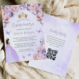 Lila Blütenfarbe Wasserfarbe QR Code Quinceañera Einladung
