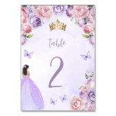Lila Blütenfarbe Wasserfarbe Quinceñera Tischnummer (Rückseite)