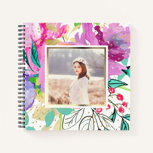 Lila Blütenfarbe Weiß mit Foto Notizblock (Vorderseite)