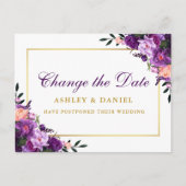 Lila Blütengold in Aquarellfarben ändert das Datum Postkarte (Vorderseite)