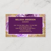 Lila Blütengoldfoil Honeycomb Honey Bee Visitenkarte (Rückseite)