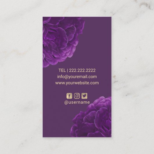 Lila Blütengoldlogo für Hair Stylist Makeup Artist Visitenkarte (Rückseite)