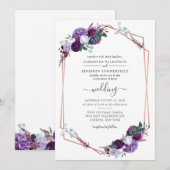Lila Blütengrün Geometrische moderne Hochzeit Einladung (Vorne/Hinten)