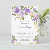 Lila Blütenhochzeit Boho Greenery Calligraphy Einladung (Stehend Vorderseite)