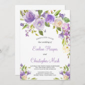 Lila Blütenhochzeit Boho Greenery Calligraphy Einladung (Vorne/Hinten)