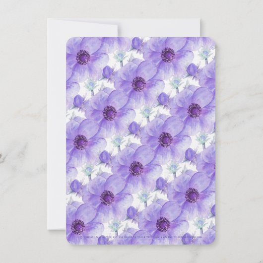 Lila Blütenhochzeit des Anemons Einladung (Rückseite)