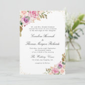 lila Blütenhochzeit Einladung (Stehend Vorderseite)