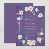 Lila Blütenhochzeit Einladung (Vorne/Hinten)