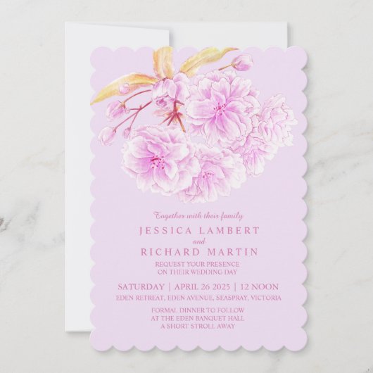 Lila Blütenhochzeit in Aquarellen Einladung (Vorderseite)