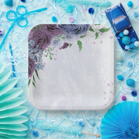 Lila Blütenhochzeit Pappteller (Party)