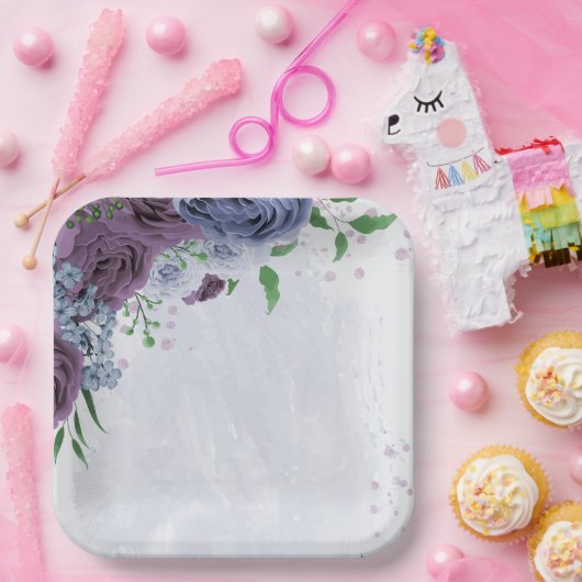 Lila Blütenhochzeit Pappteller (Party)