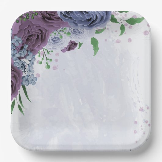 Lila Blütenhochzeit Pappteller (Vorderseite)