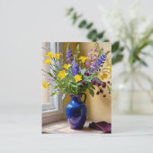 Lila Blütenkunst Postkarte (Stehend Vorderseite)