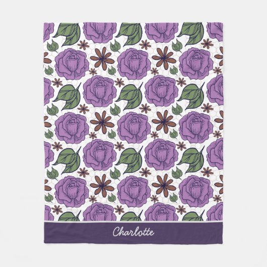 Lila Blütenmuster nahtlos personalisiert Fleecedecke (Vorderseite)