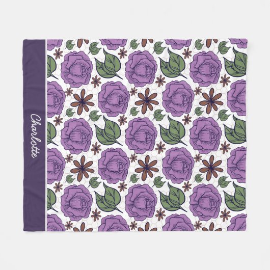 Lila Blütenmuster nahtlos personalisiert Fleecedecke (Vorderseite (Horizontal))