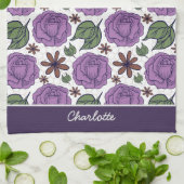 Lila Blütenmuster nahtlos personalisiert Geschirrtuch (Gefaltet)