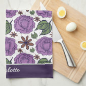 Lila Blütenmuster nahtlos personalisiert Geschirrtuch (Viertel Falte)