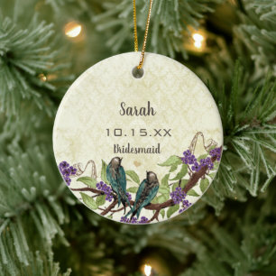 Lila Blütenmutter Vintag Lovebird Mutter der Braut Keramik Ornament