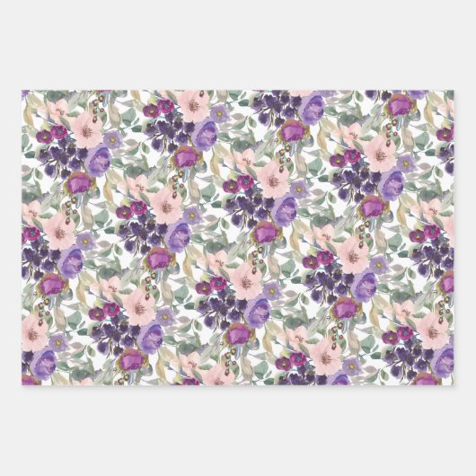 Lila Blütenrosa Blumenfolien Geschenkpapier Set (Vorderseite)