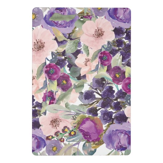 Lila Blütenrosa Farbflorenmonogramm Mini Klemmbrett (Rückseite)