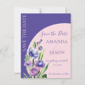 Lila Blütenrot Elegante Hochzeit Save the Date Ankündigung (Vorderseite)