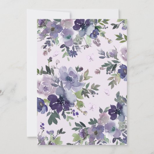 Lila Blütenschmetterling Gold Sweet 16 Einladung (Rückseite)