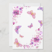 Lila Blütenschmetterlinge Baby Geburtstagseinladun Einladung (Rückseite)