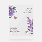 Lila Blütenschmetterlingsdusche Acrylschild (Vorderseite)