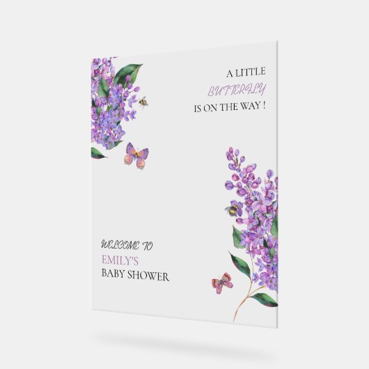 Lila Blütenschmetterlingsdusche Acrylschild (Winkel)