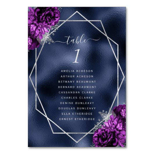 Lila Blütensilber Tischnummer (Rückseite)