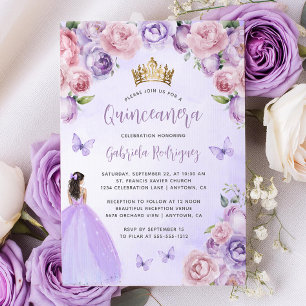 Lila Blütenwasser Wasserfarbe Quinceañera Einladung