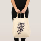 Lila Bluthochdruck Monogramm "F" - Beutel Tragetasche (Vorderseite (Produkt))