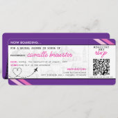 Lila Boarding Pass Brautparty Einladung (Vorne/Hinten)