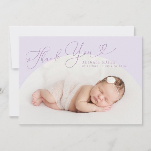 Lila Bogenrahmen dank der Geburtshilfeankündigung Ankündigung (Vorderseite)