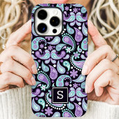 Lila Bohemisches Paisley Niedlich Monogramm Case-Mate iPhone Hülle