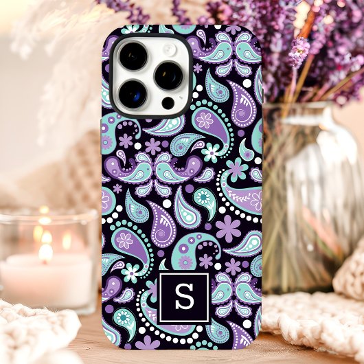 Lila Bohemisches Paisley Niedlich Monogramm Case-Mate iPhone Hülle