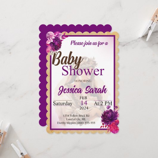 Lila Boho Baby Dusche Einladung (Vorderseite/Rückseite Beispiel)