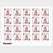Lila Boho Baby Dusche Quadratischer Aufkleber (Blatt)