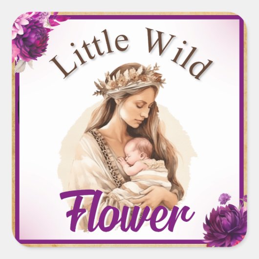 Lila Boho Baby Dusche Quadratischer Aufkleber (Vorderseite)
