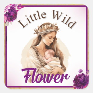 Lila Boho Baby Dusche Quadratischer Aufkleber