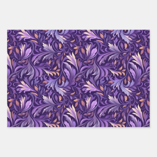 Lila boho Blattwerk Geschenkpapier Set (Vorderseite)