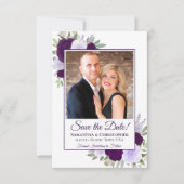 Lila Boho Chic Rose & Foto Hochzeit Save The Date (Vorderseite)
