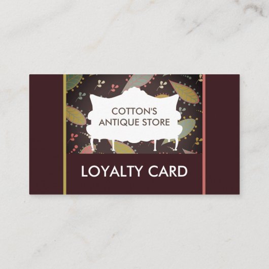 Lila Boho Chic Sofa, Antiquitätengeschäft Treuekarte (Rückseite)