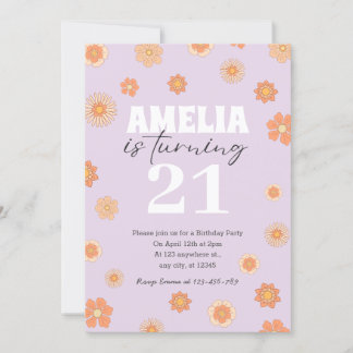 Lila Boho Daisy zum Geburtstag Einladung jeden Alt