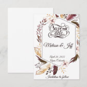 Lila Boho-Federn speichern das Datum Save The Date (Vorne/Hinten)