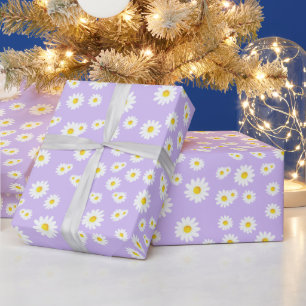 Lila Boho-Frühlingsmuster mit Gänseblümchen Geschenkpapier